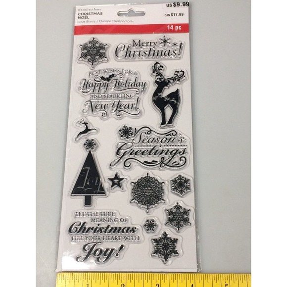 Christmas Acrylic Stamp Seasons greetings Happy New Year Noel holiday cards - Picture 4 of 5